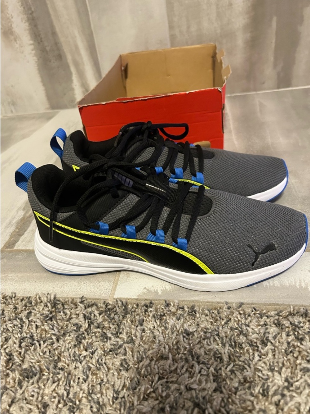Puma Kids Gray, Black and Blue Sneakers
